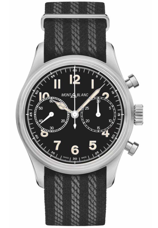 Montblanc 1858 Chronograph in stainless steel on black and grey nato strap