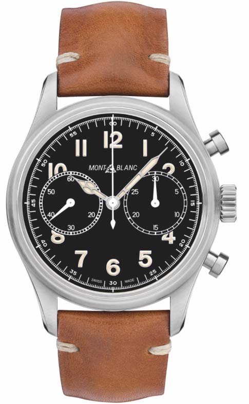 Montblanc 1858 Chronograph in stainless steel on cognac aged strap