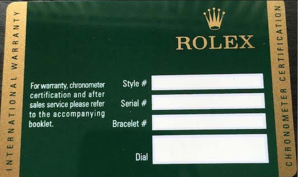 The Previous Generation Rolex Warranty Card Back