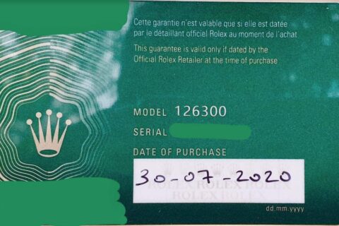 New Rolex Warranty Card 2020 Back