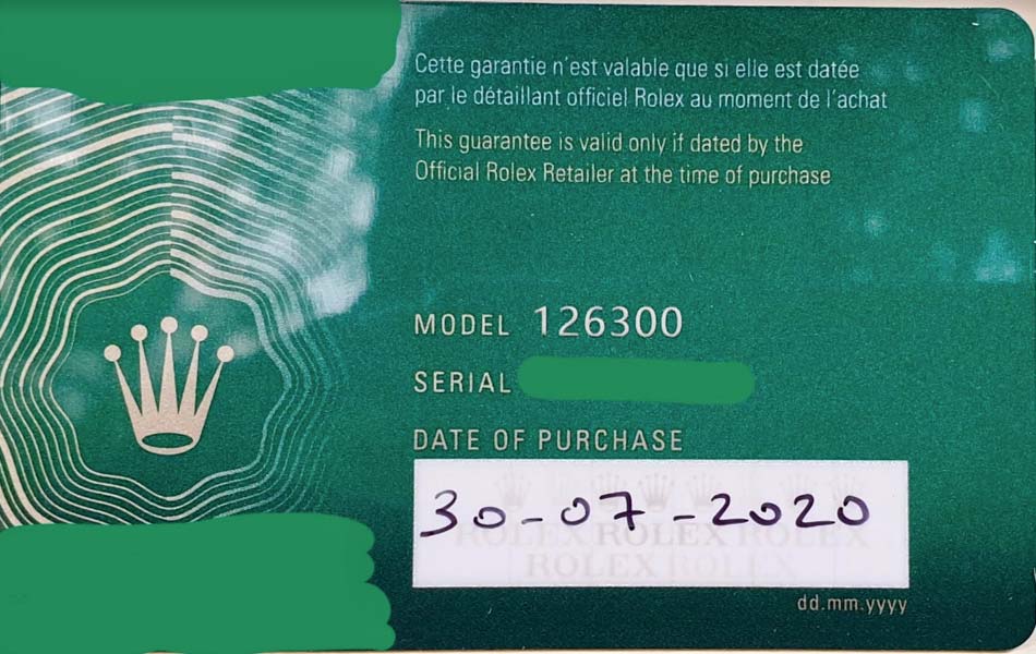 New Rolex Warranty Card 2020 Back